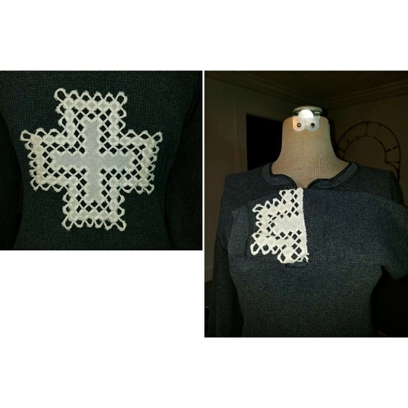 Altered Thermal Knit Top Shirt Vintage Crochet Cross Waffle Weave Henley Upcycle - Picture 4 of 9